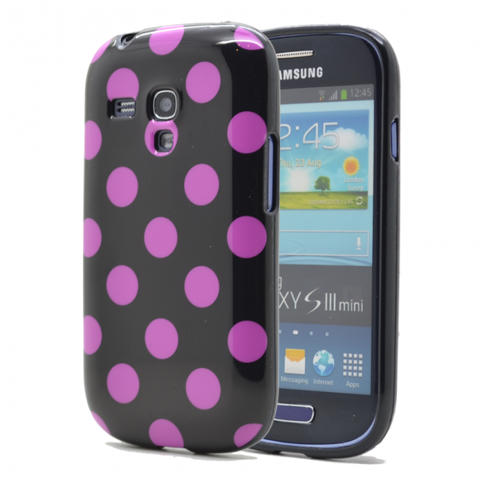 UTGATT4 - Polka dot FlexiCase Skal till Samsung Galaxy S3 Mini i8190 - (Svart/Lila)