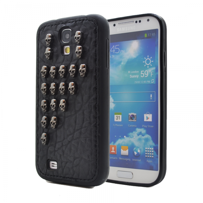 UTGATT4 - Studded leather pattern FlexiSkal till Samsung Galaxy S4 i9500 (Half Skulls)