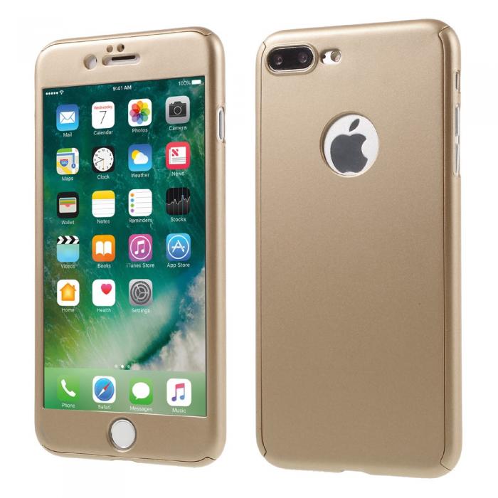 UTGATT5 - 2-in-1 Heltckande skal och Tempered Glass till iPhone 7 Plus - Gold