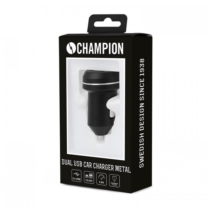 Champion - Champion - Dual USB Laddare 12/24V 4.8A - Svart