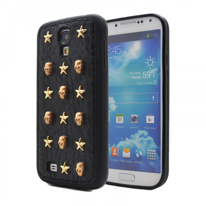 UTGATT4 - Studded leather pattern FlexiSkal till Samsung Galaxy S4 i9500 (Star Skulls)