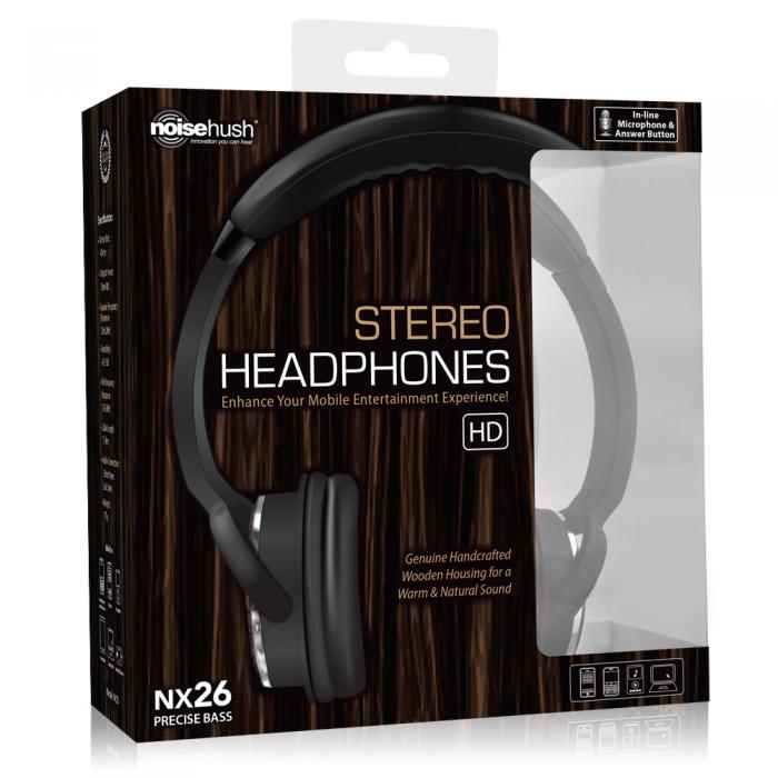 UTGATT4 - NoiseHush NX26 3.5mm Stereo Headphones with In-line Mic - (Wood)