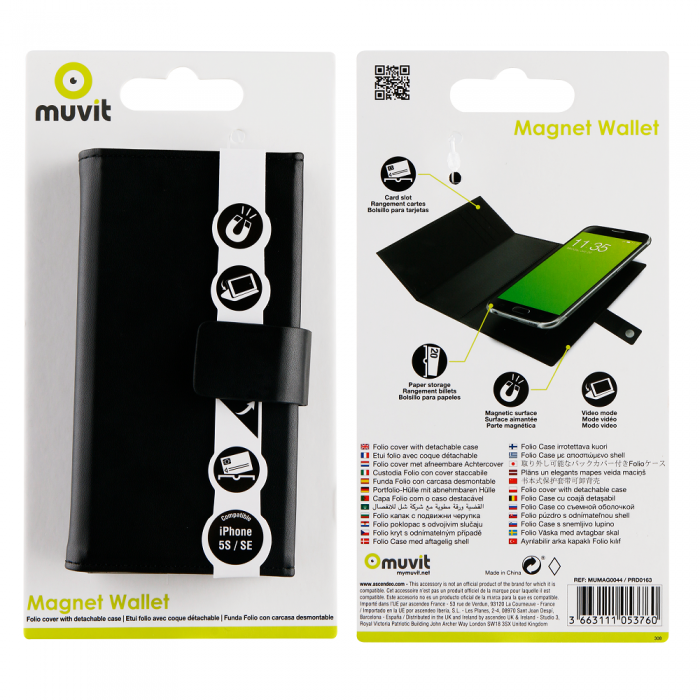 UTGATT5 - Muvit Magnet Plnboksfodral med 6 fack iPhone SE/5S/5 - Svart