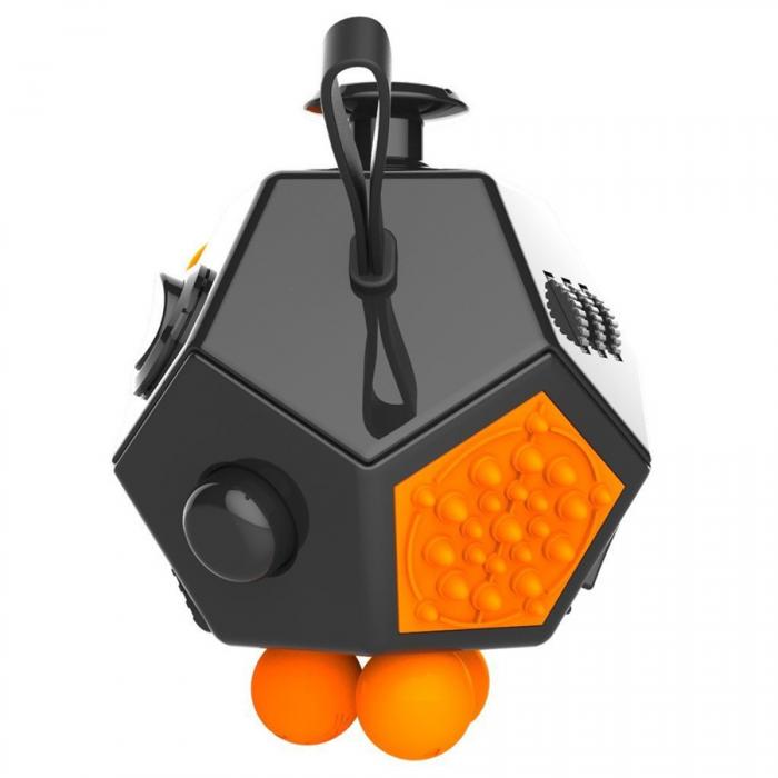UTGATT5 - Dodecagon Fidget Cube Antistresskub - Svart/Orange