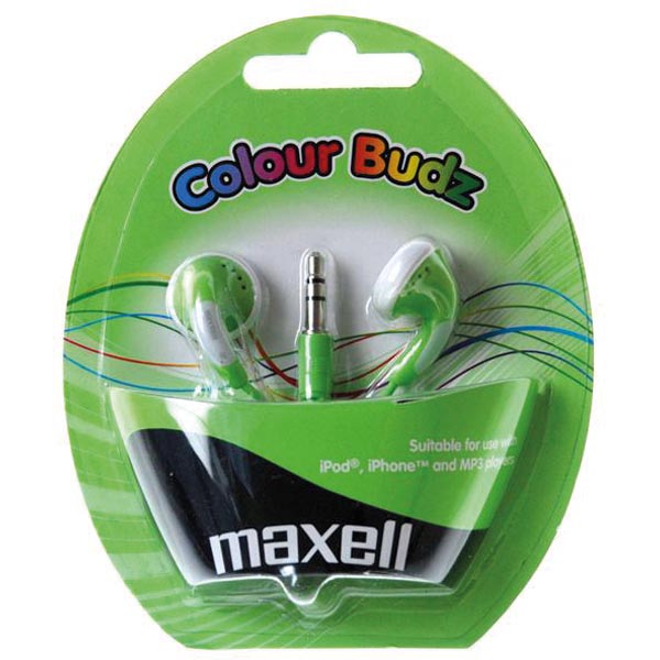 Maxell Colour Budz öronsnäckor, hörlurar - Grön Maxell Colour Budz öronsnäckor, hörlurar - Grön