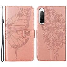 A-One Brand&#8233;Sony Xperia 10 IV Plånboksfodral Butterfly - Rosa Guld&#8233;