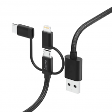Hama - HAMA 3in1 USB-A till USB-C/Micro-USB/Lightning 1.5m - Svart