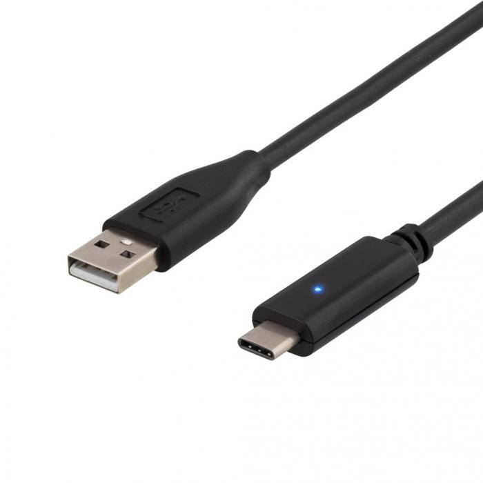UTGATT1 - DELTACO USB 2.0 kabel, USB-A till USB-C hane, 1m, svart
