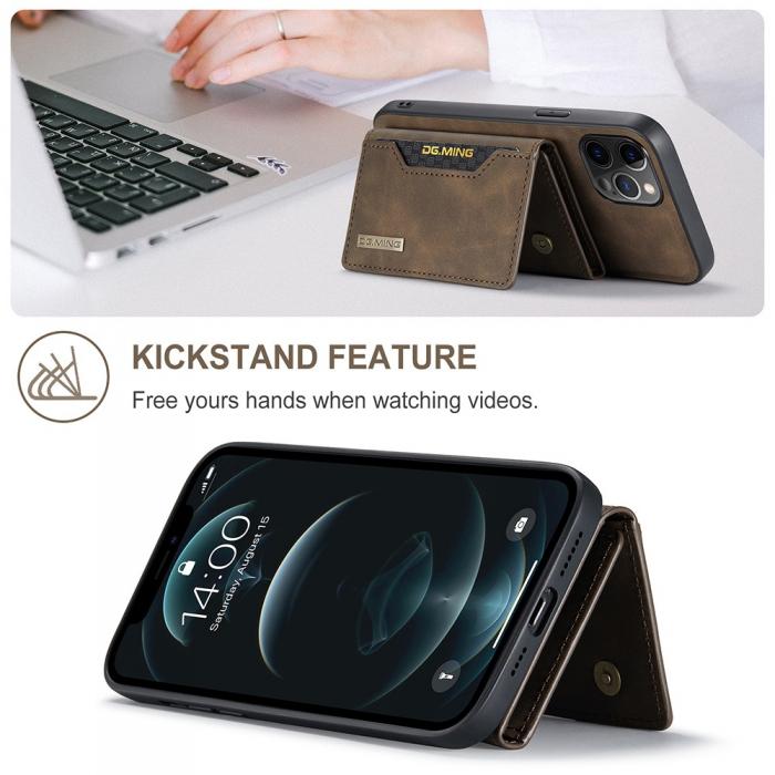 OEM - DG.MING iPhone 12 Pro Max Tri-fold Wallet Med Kickstand - Coffee