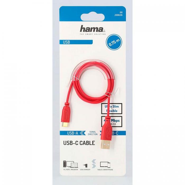 UTGATT1 - HAMA Kabel USB-C Flexi-Slim 0.75m - Guld/Rd