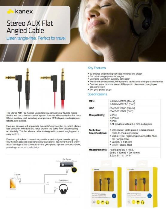 UTGATT5 - Kanex AUX-kabel 1,8 meter med vinklad 3.5 mm kontakt