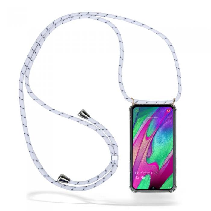CoveredGear-Necklace - Boom Galaxy A40 mobilhalsband skal - White Stripes Cord