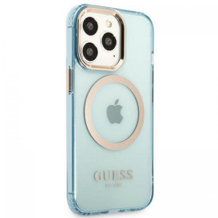 Guess - GUESS iPhone 13 Pro Max Skal MagSafe Gold Outline Translucent - Bl