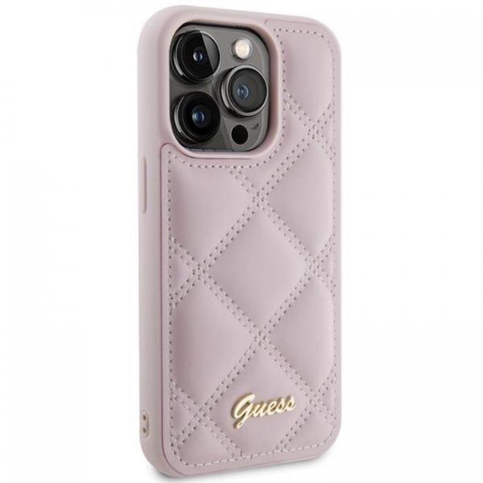 Guess - Guess iPhone 15 Pro Max Mobilskal Quilted Metal Logo - Rosa