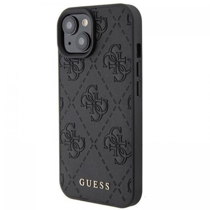 Guess - Guess iPhone 15 Mobilskal Lder 4G Stamped - Svart