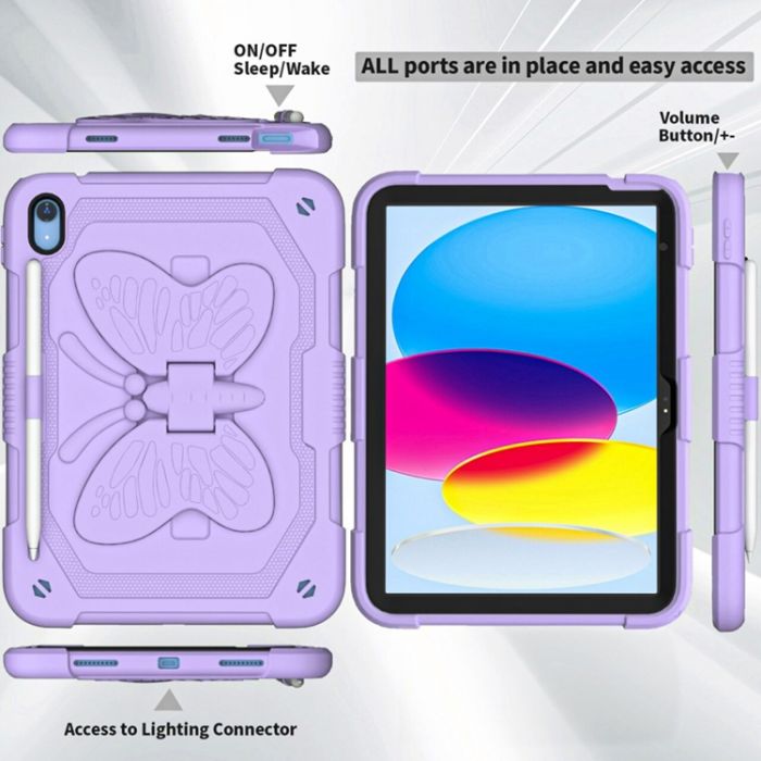 A-One Brand - iPad 10.9 (2022) Skal Butterfly Hybrid med Axelrem - Lila