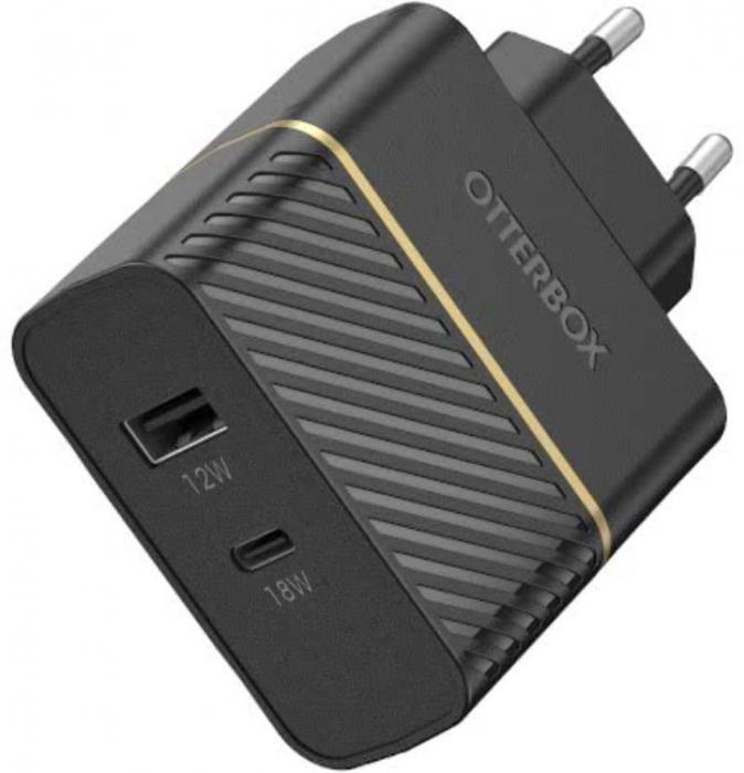 UTGATT5 - Otterbox EU Vggladdare 30W - USB-C 18W + USB-A 1 - Svart