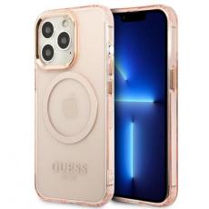 Guess - GUESS iPhone 13 Pro Max Skal MagSafe Gold Outline Translucent - Rosa