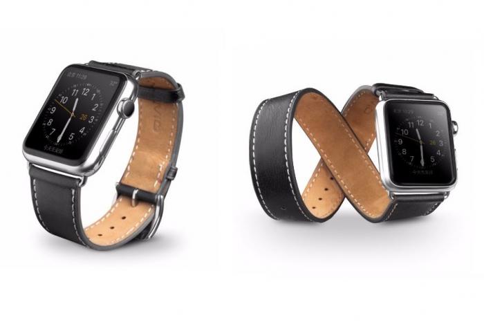 UTGATT5 - Qialino Watchband i kta lder till Apple Watch 42mm - Svart