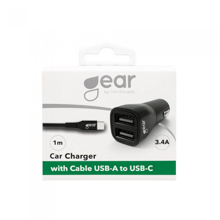 GEAR - GEAR - Laddare 12-24V 2xUSB 3.4A Svart USB-C 2.0 Kabel 1m