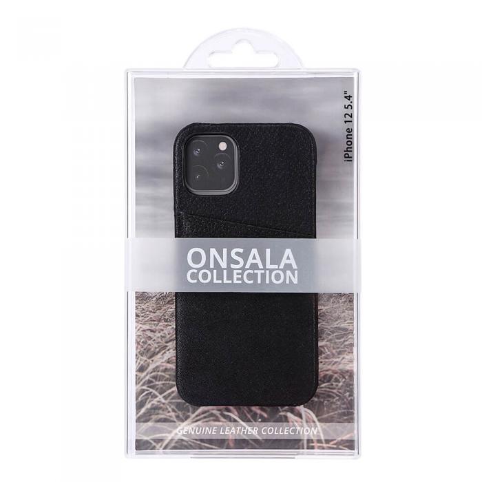 UTGATT1 - Onsala Mobilskal Skinn Svart iPhone 12 Mini med Kortfack