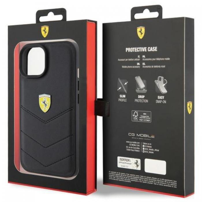 Ferrari - Ferrari iPhone 15 Mobilskal Quilted Metal Logo - Svart