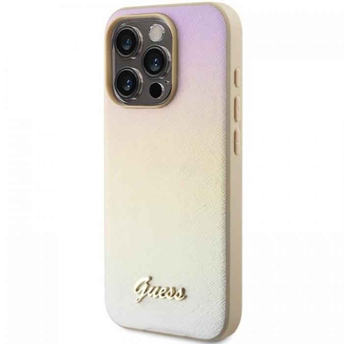 Guess - Guess iPhone 15 Pro Max Mobilskal Saffiano Iridescent Script - Guld