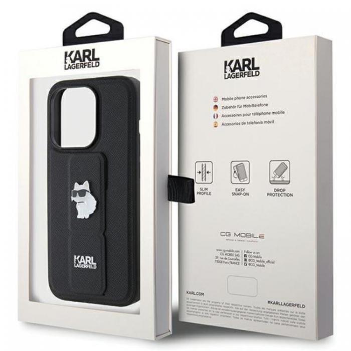 KARL LAGERFELD - Karl Lagerfeld iPhone 14 Pro Max Mobilskal Gripstand Saffiano Choupette Pins