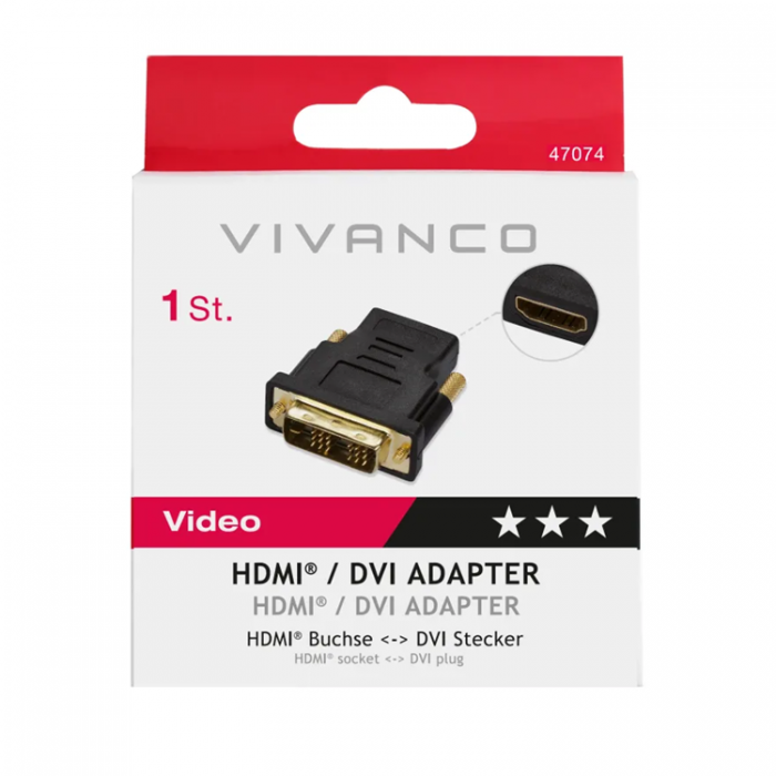 UTGATT5 - Vivanco Adapter DVI-I Hane  HDMI A Hona - Svart