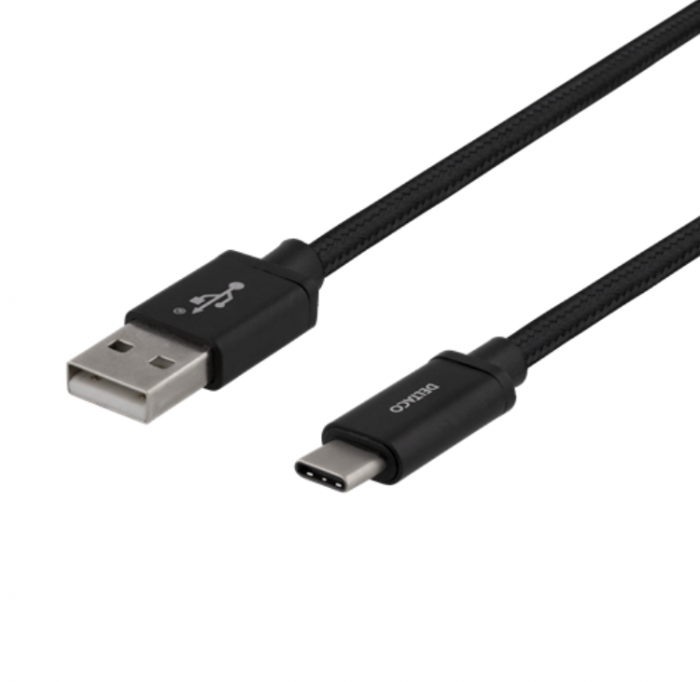 UTGATT1 - Deltaco USB-A till USB-C Kabel 1m Fltad - Svart