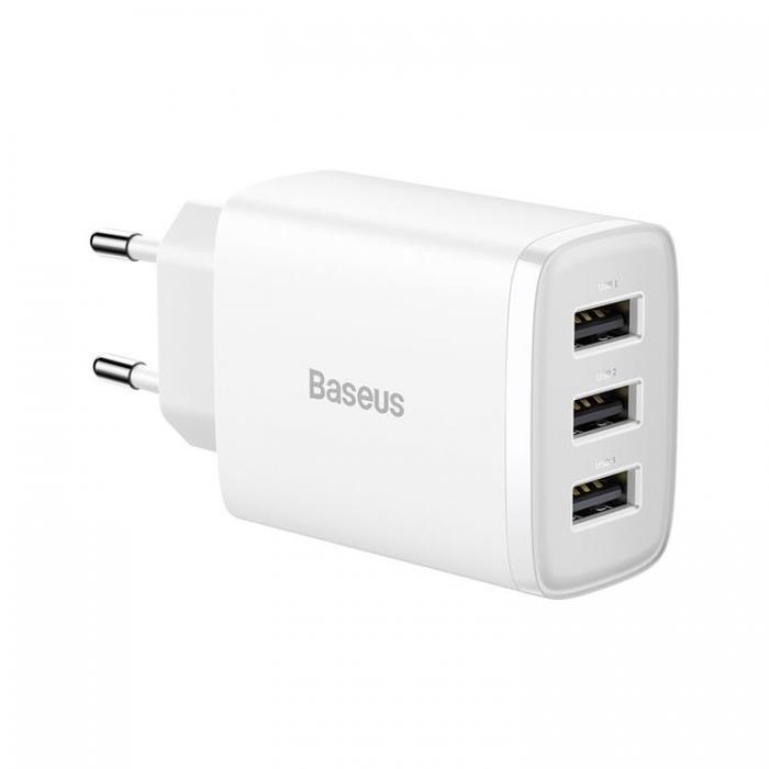 BASEUS - Baseus EU Compact Vggladdare 3x USB 17W - Vit