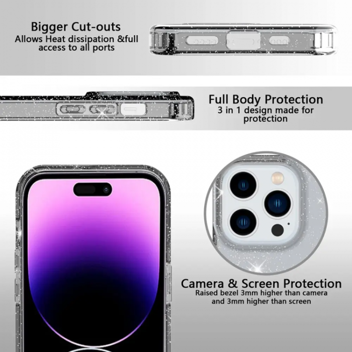 Taltech - iPhone 14 Pro Max Mobilskal Glitter Powder - Transparent Svart