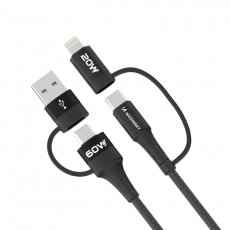 Wozinsky - Wozinsky 4in1 Kabel 2x USB-C/USB-A/Lightning 60W 1m