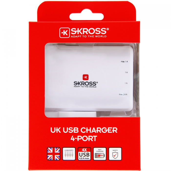 UTGATT5 - SKROSS - 4-Port USB-laddare 3 , 4A UK
