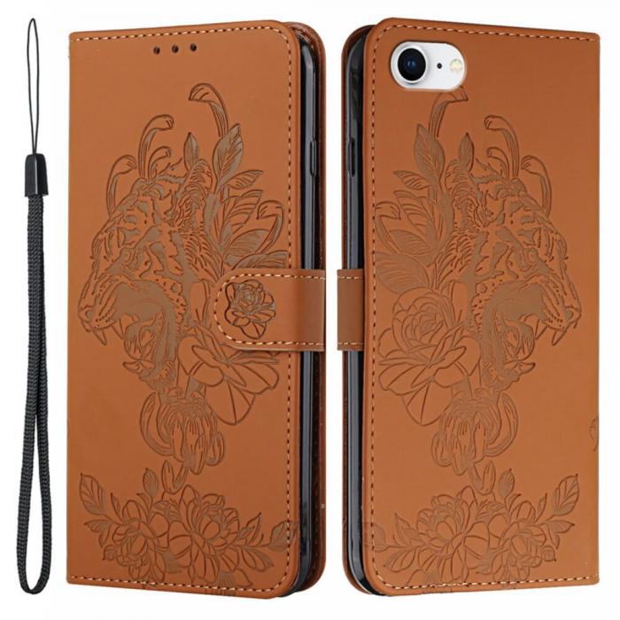 A-One Brand - Tiger Flower Plnboksfodral till iPhone 6/6S/7/8/SE 2020 - Brun