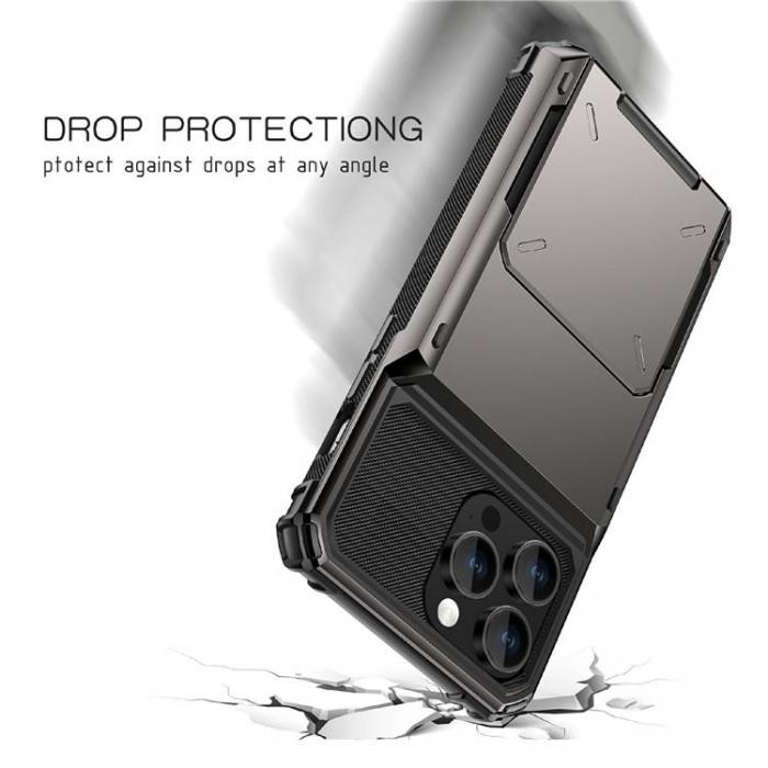 A-One Brand - iPhone 15 Pro Mobilskal Korthllare Flip Shockproof - Svart