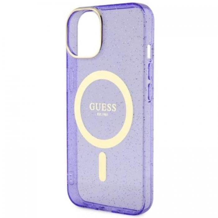 Guess - Guess iPhone 14 Plus Mobilskal MagSafe Glitter Guld - Lila