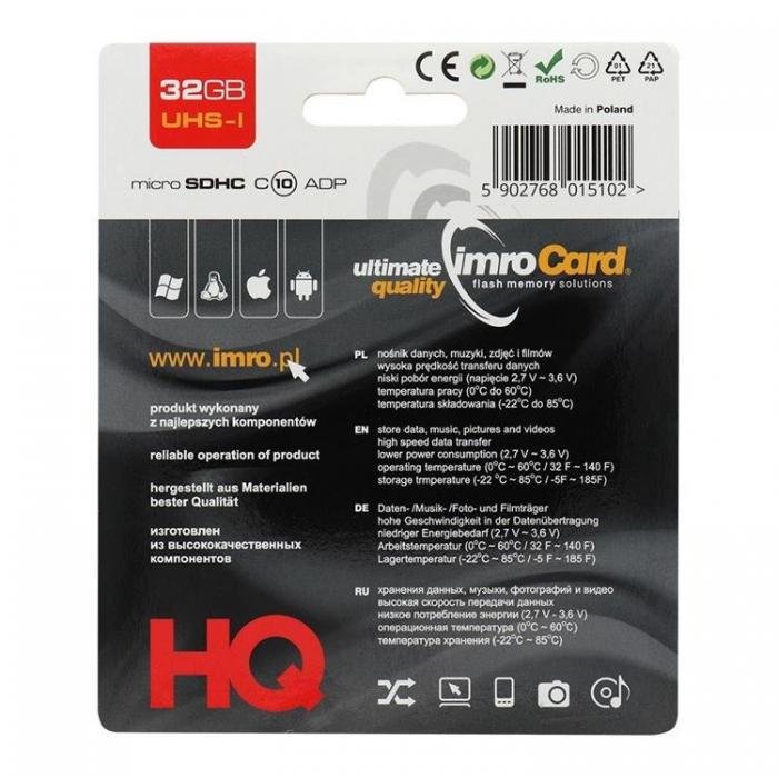 Imro - Imro Minneskort MicroSD 32GB Med Adapter Klass 10 UHS