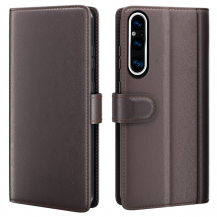A-One Brand - Sony Xperia 1 V Plånboksfodral Äkta Läder Flip - Brun