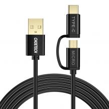 Choetech - Choetech 2in1 USB Till Micro USB/Typ-C Kabel 1.2m - Svart