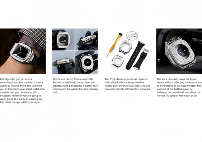 A-One Brand - Apple Watch 4/5/6/SE (44mm) Luxury Band Armor Stainless Steel - Svart/Gul