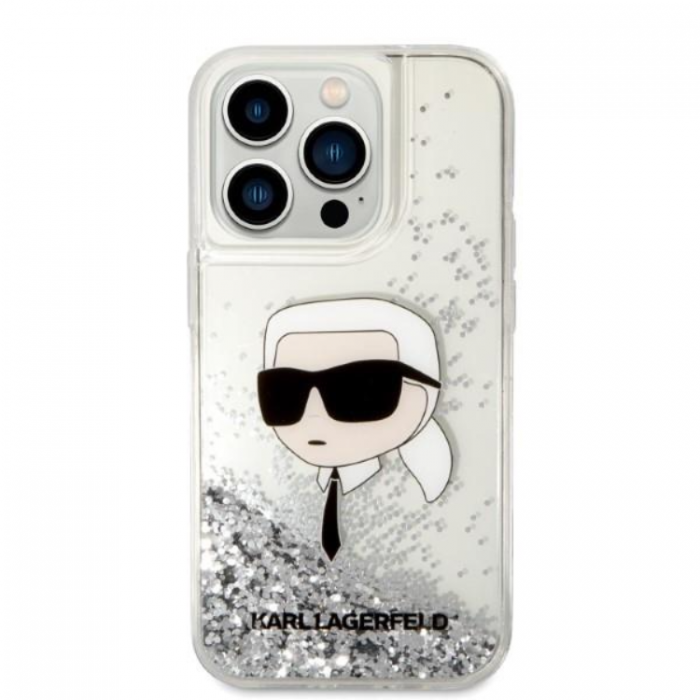 KARL LAGERFELD - Karl Lagerfeld iPhone 14 Pro Max Skal Liquid Glitter Head - Silver