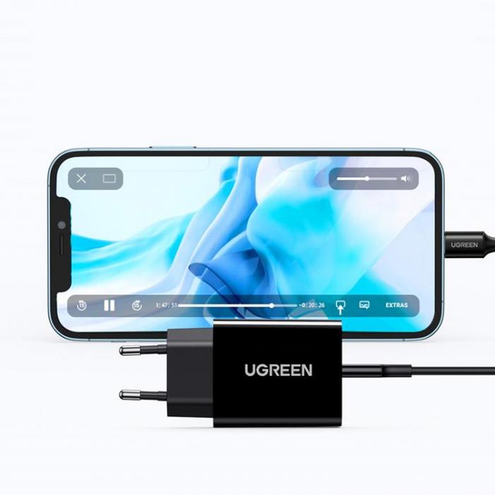 UTGATT5 - Ugreen Travel Vggladdare USB-C Kabel USB-C 20W - Svart