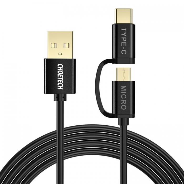 UTGATT5 - Choetech 2in1 USB Till Micro USB/Typ-C Kabel 1.2m - Svart
