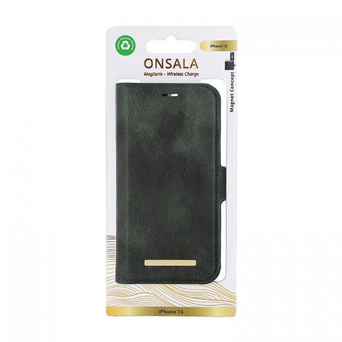 Onsala - Onsala iPhone 15 Plnboksfodral Magsafe Eco - Mrkgrn