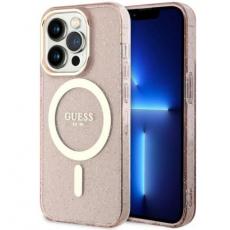 Guess - Guess iPhone 14 Pro Max Mobilskal MagSafe Glitter Guld - Rosa