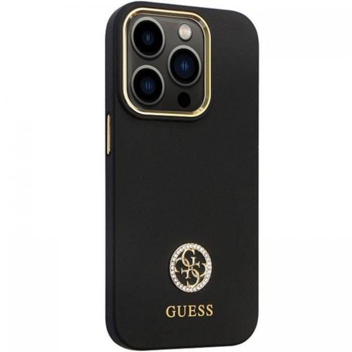 Guess - Guess iPhone 14 Pro Mobilskal Silikon Logo Strass 4G - Svart