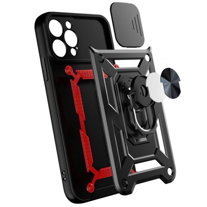 A-One Brand - iPhone 13 Pro Max Skal med Ringhllare Hybrid Armor Camshield - Bl