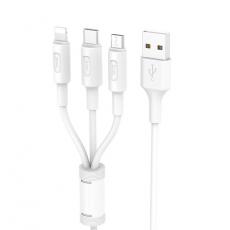 Hoco - Hoco 3in1 Kabel USB-A till Lightning/USB-C/Micro-USB X25 1m - Vit