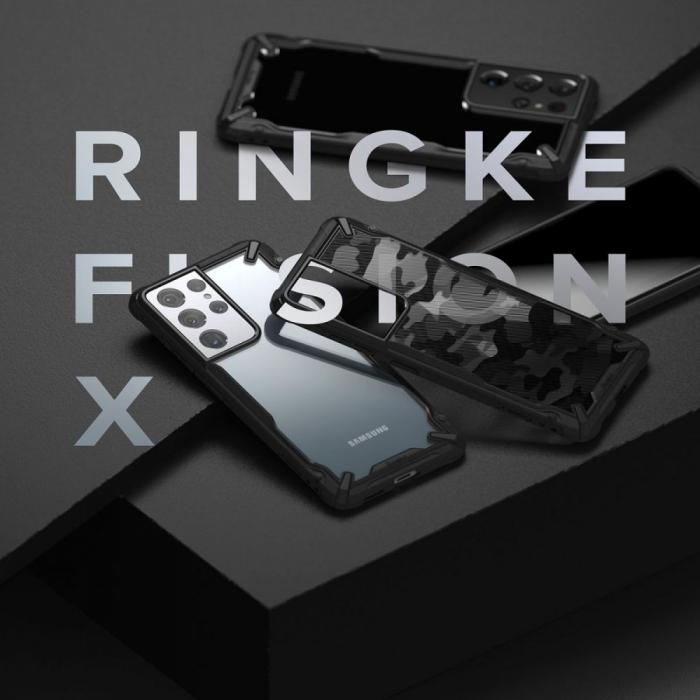UTGATT5 - RINGKE Fusion X mobilskal Till Galaxy S21 Ultra Camo Svart